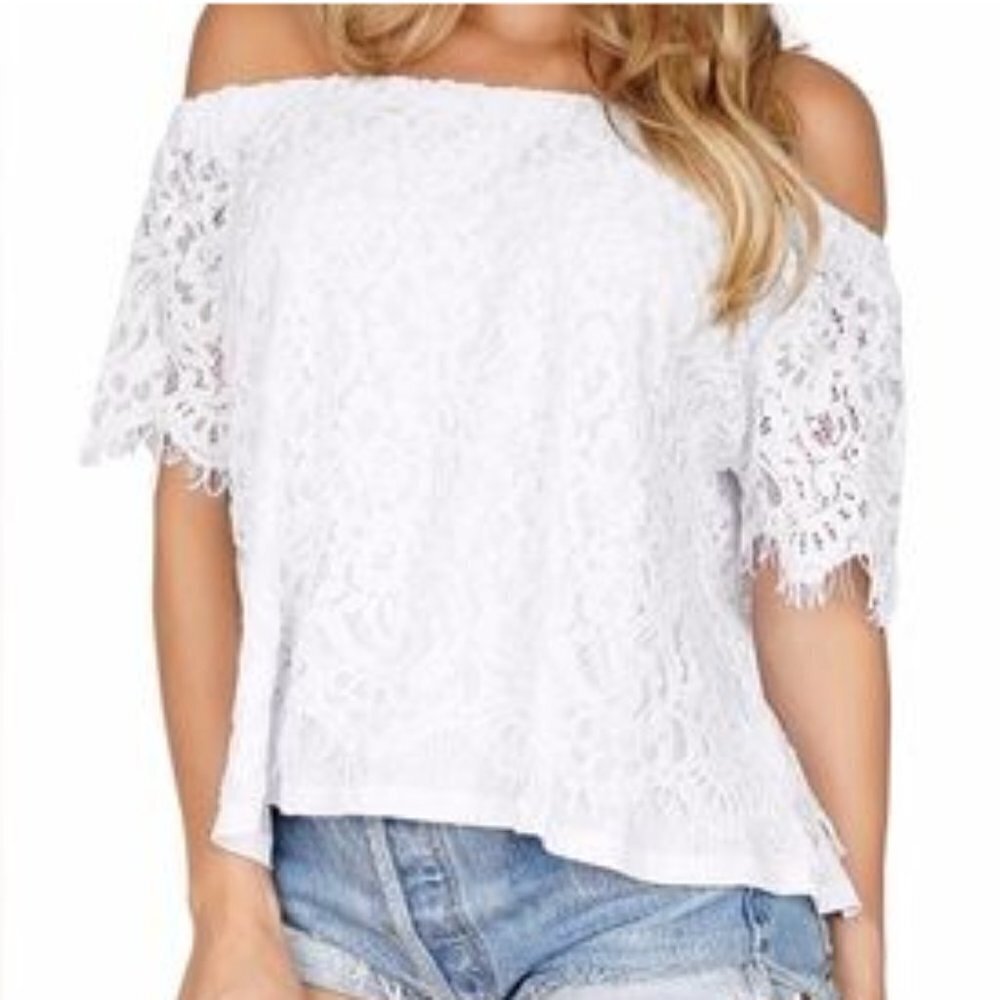 Generation Love White Lace Off The Shoulder Button Back Top XS